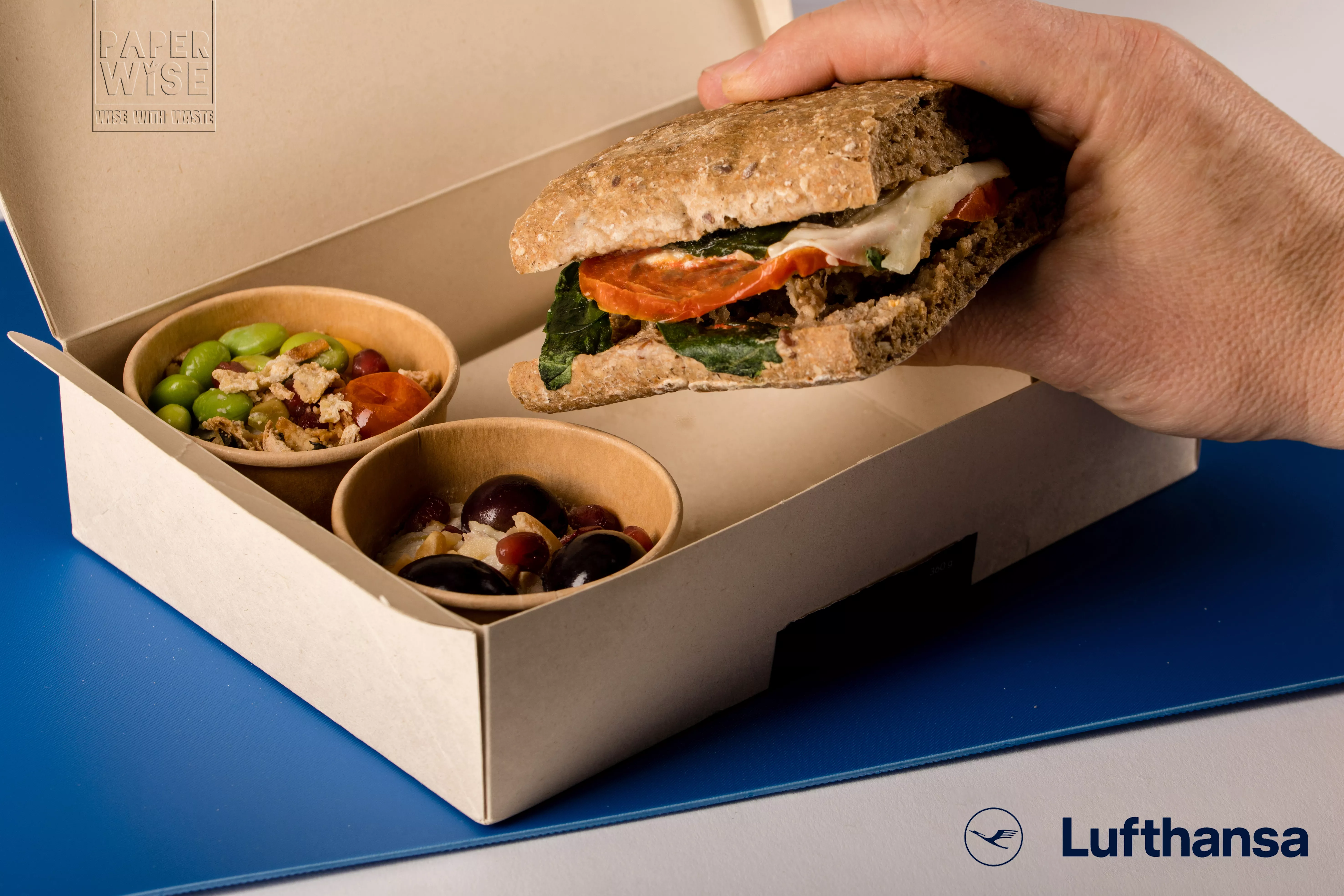PaperWise disposable compostable packaging eco paper board togo airplane snackpackaging Lufthansa8